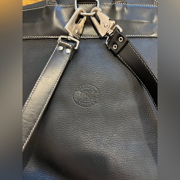 Roots Vintage Papa Alex Black Pebbled Leather Drawstring Knapsack Large Backpack - Picture 8 of 11